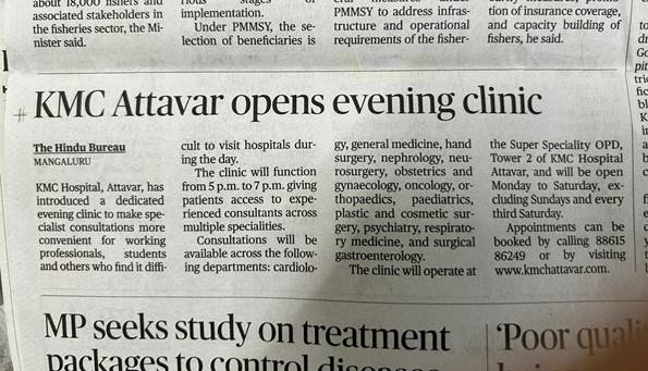 The Hindu – KMC Attavar opens evening clinic