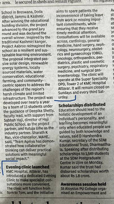 The Times of India – Evening clinic launched at KMC Hospital Attavar